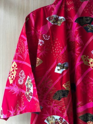 Photo11: Bamboo & Fan  "Happi-coat" robe