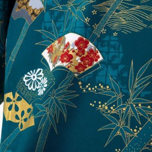 Photo5: Bamboo & Fan  "Happi-coat" robe