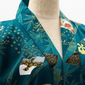 Photo2: Bamboo & Fan  "Happi-coat" robe