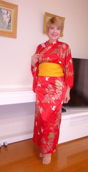 Photo10: Silk Chrysanthemum ＆ Crane "KIMONO" robe