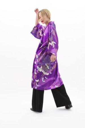 Photo1: Silk Crane "Happi-Coat" robe