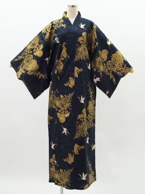 Photo1: Chrysanthemum & Crane  "Kimono" robe