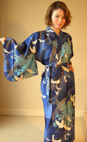 Photo1: Crane "Kimono" robe XL ( Wide Size )