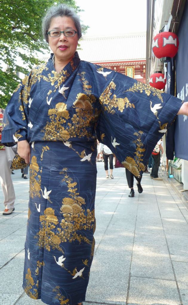 Navy Cotton Crane and Chrysanthemum Kimono
