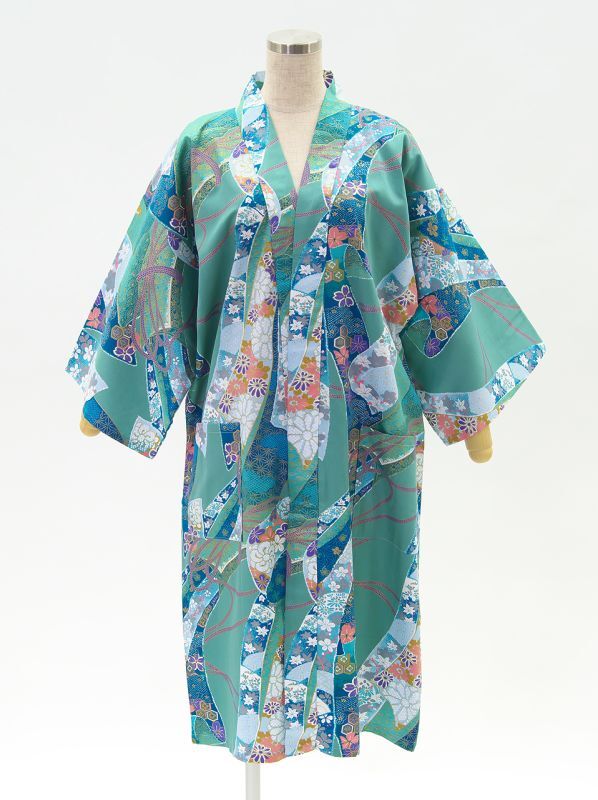 Flower & Ribbon Happi-Coat robe - Short cotton robe (3/4 length) - Lady's  - En-Kimono Online