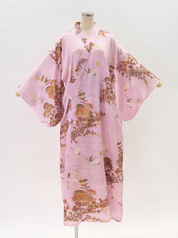 Photo1: Silk Chrysanthemum ＆ Crane "KIMONO" robe