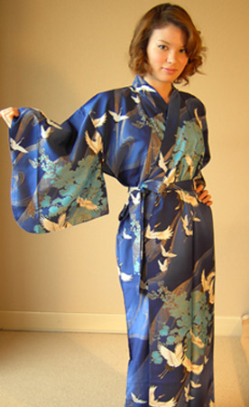 Photo1: Crane "Kimono" robe XL ( Wide Size )